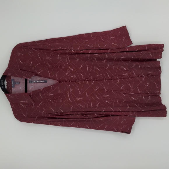 Modcloth Dresses & Skirts - Modcloth A Cut Above Average Shirt Dress Size 12 Burgundy Scissors Hair Stylist‎